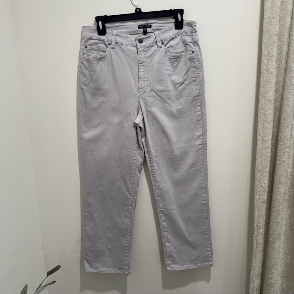 Eileen Fisher Light Gray Organic Cotton Straight Leg Jeans Size‎ 10